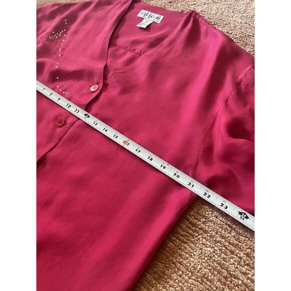 Oleg Cassini 100% Silk Red Blouse Button Front Long Sleeve Top Size M - Picture 3 of 8